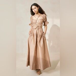 Loeffler Randall NWT Yael Brown Stripe Gathered Bodice Dress